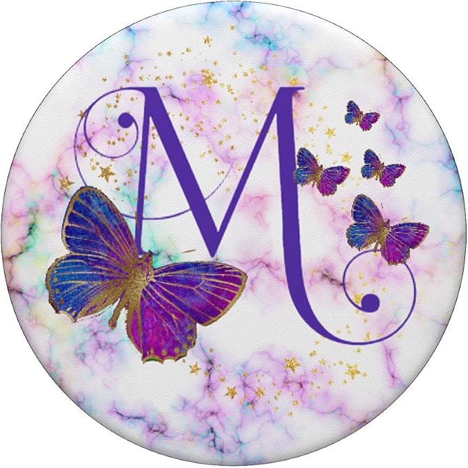 Purple Butterfly Letter M Initial Personalized Monogram PopSockets Adhesive PopGrip