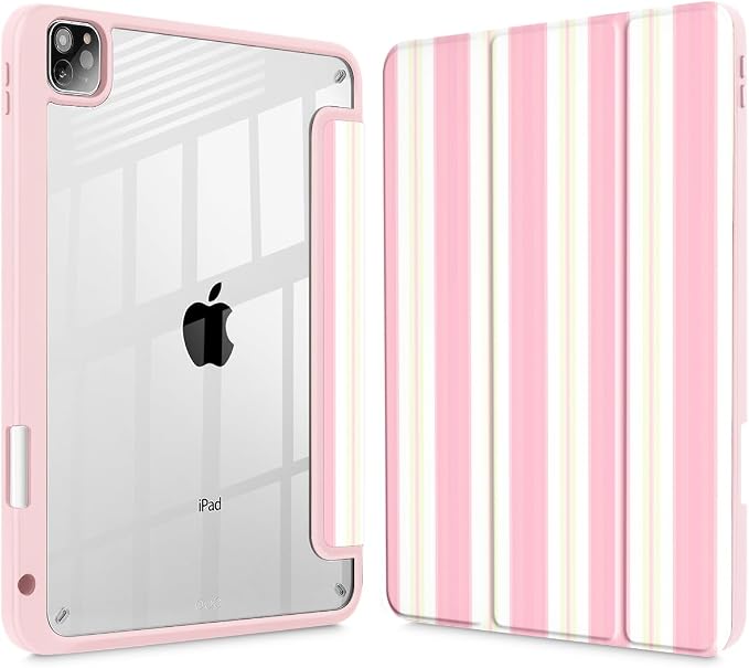 Mektron Case for iPad Pro 11 inch Case M2 2022 Generation 4th Fit 2021 2020 2018 iPad Pro 11 (3rd 2nd &amp 1st Gen) -Buit in Pencil Holder with Shockproof Cover Clear Shell Blue Bows &amp Flower
