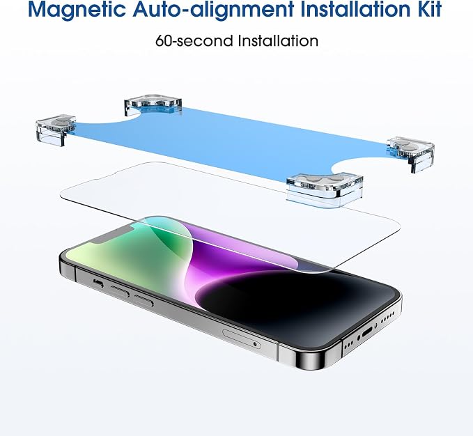 amFilm 2 Pack Magnetic OneTouch Compatible with iPhone 13 Pro Max 6.7/ iPhone 14 Plus 6.7 Screen Protector Tempered Glass Full Coverage with Easy Installation Kit (Magnetic &amp Reusable)