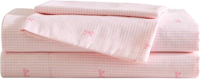 Laura Ashley Kids - Twin Sheet Set, Soft & Wrinkle-Resistant Toddler Bedding Set, Deep Pockets, Girl Bed Sheets with Matching Fitted Sheet & Pillowcase (Tiny Bows Pink)