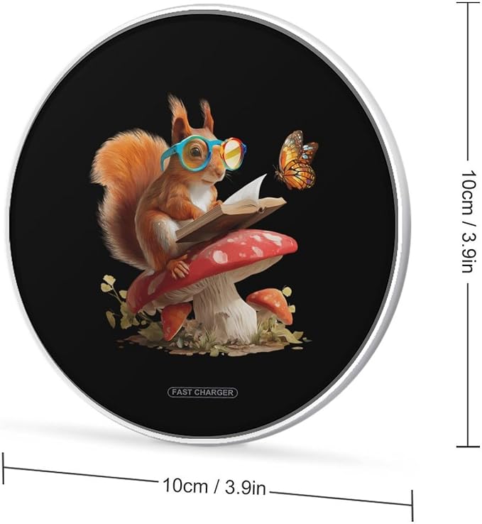 Squirrel Reading Books Wireless Charger SlimWireless Charging Pad Anti-Slip Charger Mat for Men Women