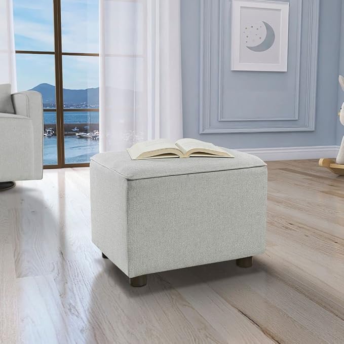 Evolur Holland Upholstered Ottoman in Harbor, Foot Rest Stool for Nursing Moms, Tool-Free Assembly, Made for Every Décor