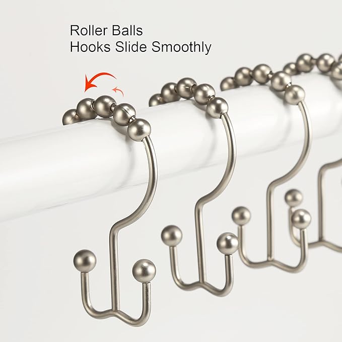 Shower Curtain Hooks, Goowin Shower Curtain Rings, Stainless Steel Shower Curtain Hooks Rust Proof Free Sliding Double Shower Hooks for Curtain, Shower Curtains & Liners (Matte Nickel)