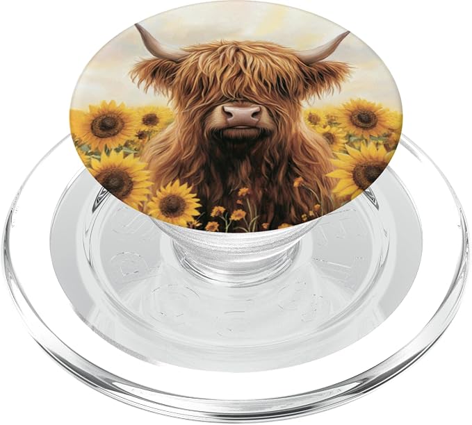 Aesthetic Highland Cow Sunflowers Western Country Farm Cow PopSockets PopWallet for MagSafe