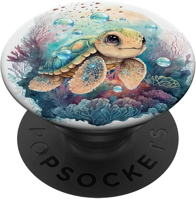 Cute Kawaii Baby Sea Turtle in The Ocean PopSockets Adhesive PopGrip