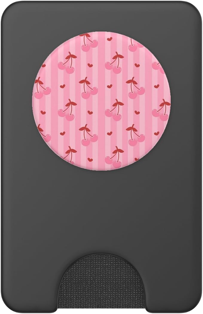 Pink Cherry Heart Stripe Pattern PopSockets PopWallet for MagSafe