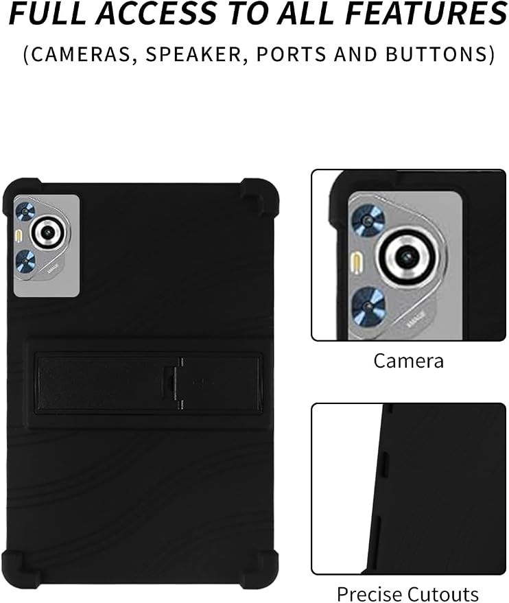 Case for Dghrti TAB30 2025 Android 14 Tablet 10.1 Inch，WUNIAK Shock Proof Lightweight Stand Rubber Shell Protective CoverKids Friendly Soft Silicone Adjustable Stand CoverBlack