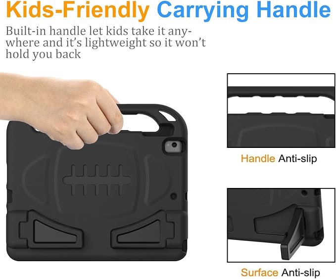 BMOUO Kids Case for iPad 9th/8th/7th Generation (iPad 10.2 Inch 2021/2020/2019) with Built-in Screen Protector Durable Shockproof Handle Stand iPad 9th 8th 7th Generation Case for Kids Black