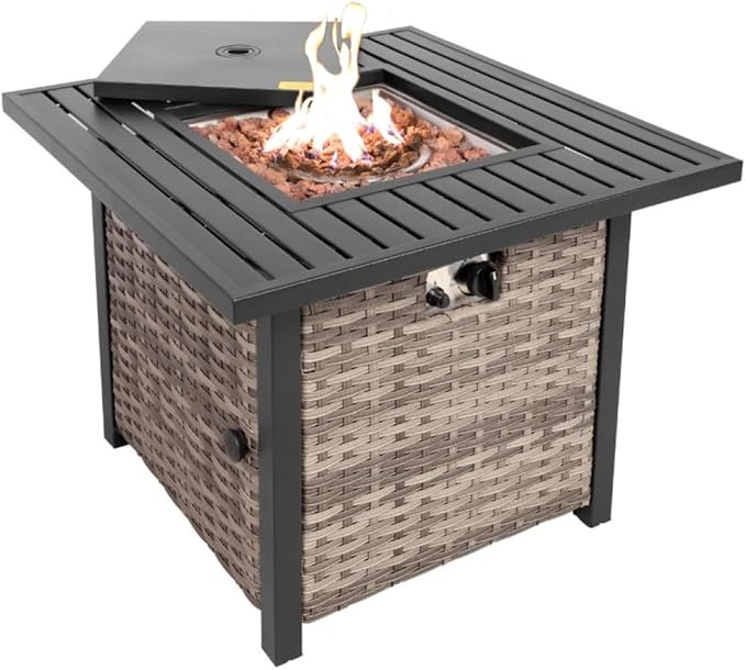 Basel Propane Fire Pit Table 30” Outdoor Firepit 50,000 BTU Firepits for Outside with Lava Rocks and Removable Lid Metal Fire Pit Outdoor Fireplace Propane Fire Pits for Outside CSA Certified