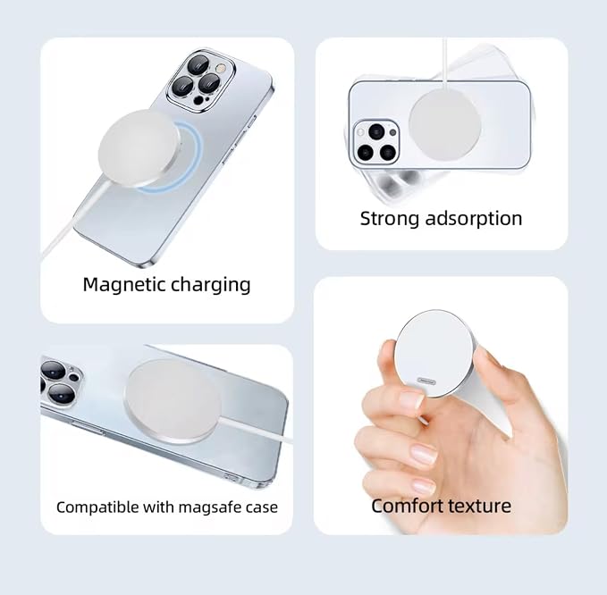 Magnetic Wireless Fast Charger for iPhone 16 15 14 13 12 Series &amp Earbuds 4-2 Pro Strong Magnet Aluminum Alloy USB-C/A Ports Ultra-Thin &amp Portable Ideal for Desk &amp Bedside (White)