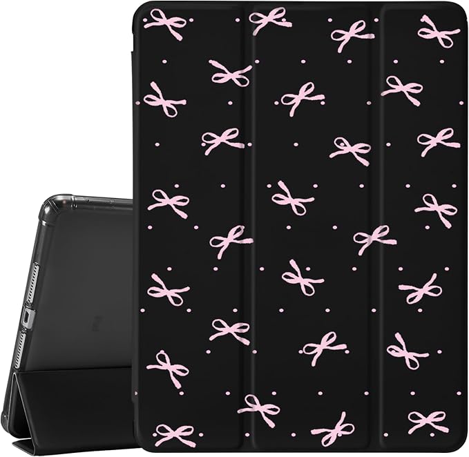 JOYLAND Pink Bow Compatible with iPad 6th/5th Generation (2018 2017 Model 9.7 Inch)iPad Air 2/Air 1 (9.7 Inch) with Pencil Holder-Trifold Stand Protective Cover with Soft TPU BackBlack