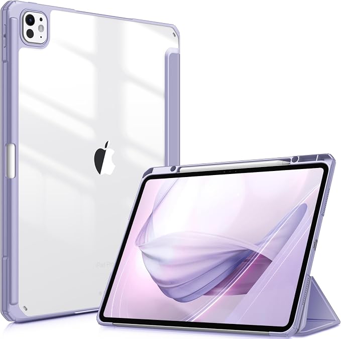 Fintie Slim Clear Case for iPad Pro 13-inch (M5) 2025 / (M4) 2024 | Slim Hybrid Shockproof Hard PC Back Cover Pencil Holder Viewing &amp Typing Angles Auto Sleep/Wake Black