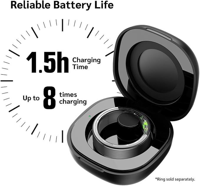 Herz P1 Smart Ring and Charging Case Bundle - (Size 12) Health Ring Tracks 20+ Metrics Bluetooth Sleep &amp Activity Tracker 6 Day Battery Life Magnetic Charging Case iOS &amp Android App