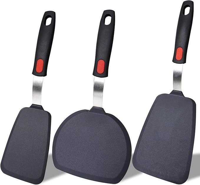 TOTDTDA 3-Pack Large Silicone Spatula Turners for Nonstick Cookware