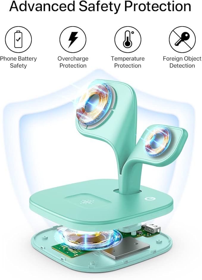EXW Charging Station, Magnetic Wireless Charger,5 in 1 Fast Mag-Safe Wireless Charger Stand for iPhone 17/Air/16/15/14/13/12 Pro/Max/Mini/Plus, Apple Watch 10/9/ 8/7/6/SE/5/4/3/2 and Airpods 3/2/Pro
