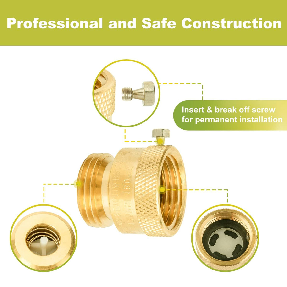 SUNGATOR 12-Pack Anti Siphon Valve, 3/4 Inch GHT Backflow Preventer Hose Bib, Vacuum Breakers Set for Outdoor Faucet, Garden Spigot, RV, Solid Brass Anti-Backflow Valve with Sealing Tape