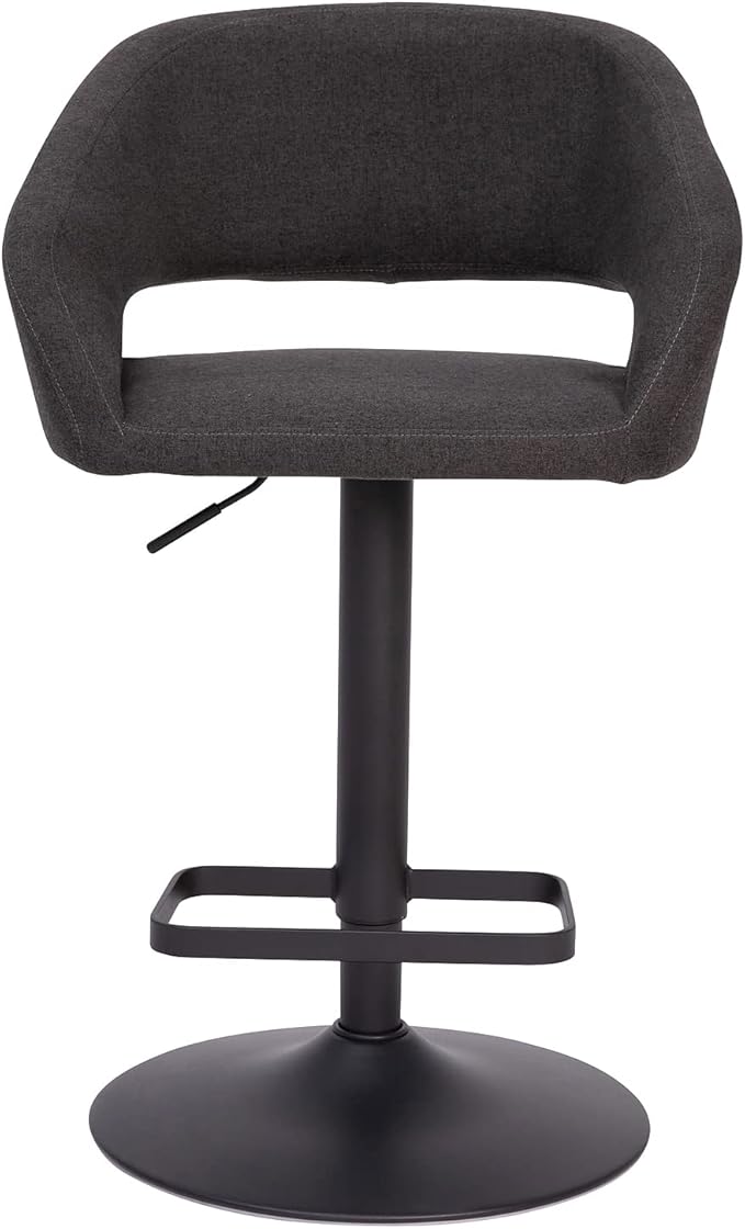 Flash Furniture Erik Comfortable & Stylish Contemporary Barstool with Rounded Mid-Back and Foot Rest, Adjustable Height - Charcoal Fabric with Black Base