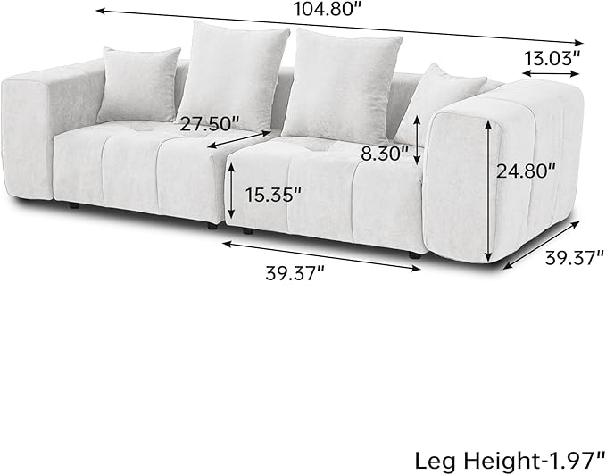 JACH 2 Seater Sofas Sectional Couches, Modern Love Seat Office Couch, Loveseat Modular Couch, Cozy Sleeper Sofa for Apartment, Bedroom, Living Room (Linen Fabric, White)