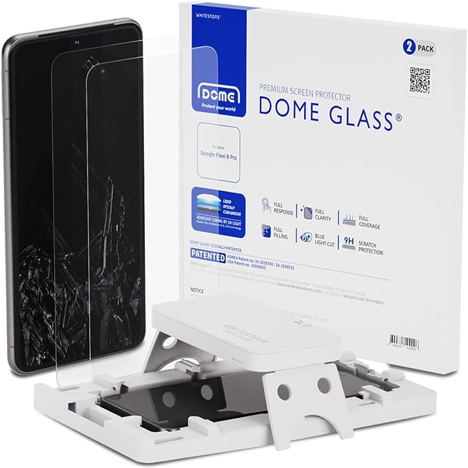 DOME GLASS Whitestone [Perfect Full Coverage] Tempered Glass Screen Protector for Google Pixel 8 Pro with UV lamp [2Pack]
