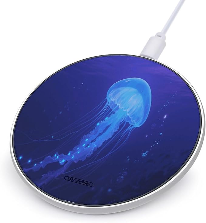 Blue Jellyfish Wireless Charger Fast Charging Pad | Anti-Slip Qi Certified Wireless Charging Pad for All Phones with Wireless Charging Function for Home Office Travel