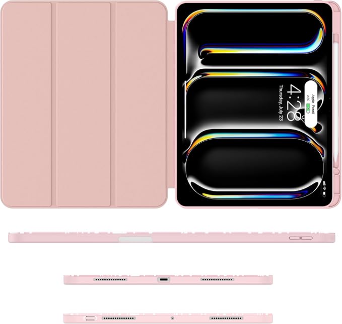 Soke Case for New iPad Pro 13 Inch (M5/M4 2025/2024 Release) with Pencil Holder Trifold Stand Shockproof [Support Apple Pencil Charging + Auto Wake/Sleep] Soft TPU Back Cover Book Black