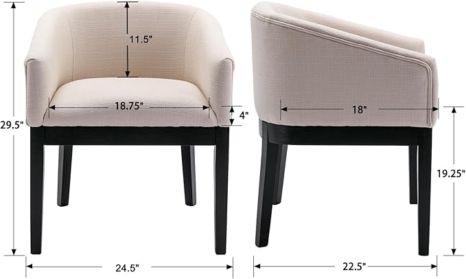 Beige Dining Chairs Set of 2 Mid-Century Modern Dining Chairs Linen Upholstered Kitchen Dining Room Chairs Curved Backrest Dining Chair with Black Wood Legs