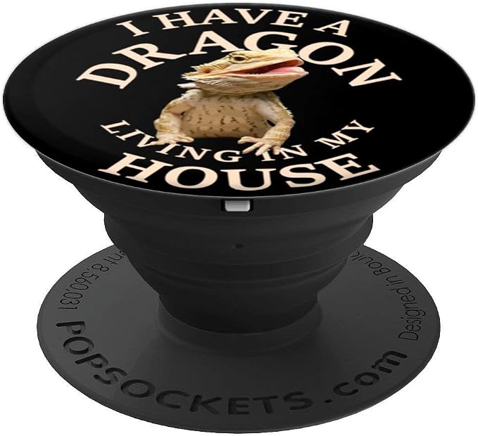 Bearded Dragon Dragon Pogona Barbata Lizard on Black PopSockets Swappable PopGrip
