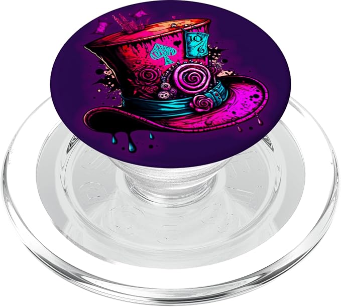 We're All Mad Here Pink Steampunk Alice in Wonderland Hat PopSockets Adhesive PopGrip