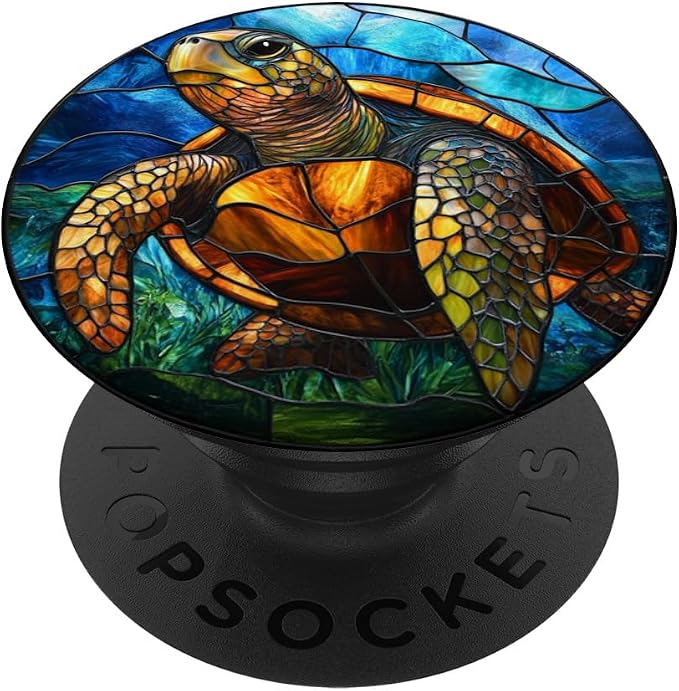 Stained Glass Aesthetic Mosaic Cute Ocean Sea Turtle PopSockets Adhesive PopGrip