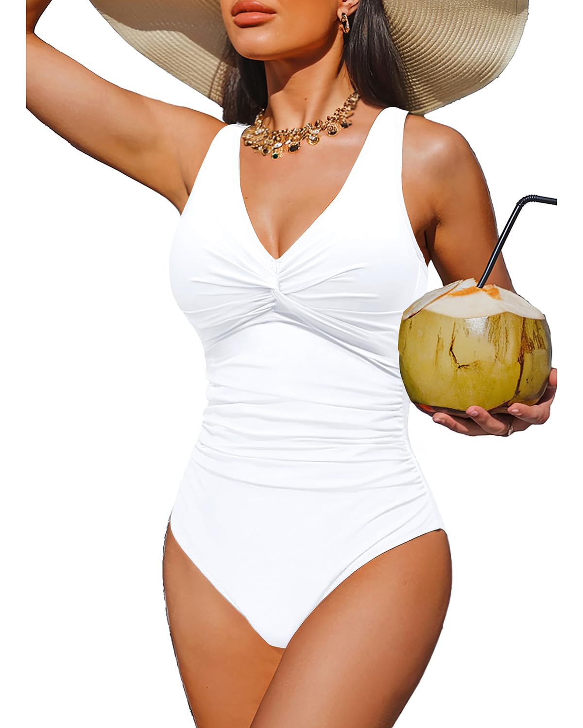 White Tummy Control One Piece Swimsuit Full Coverage Bathing Suit XL