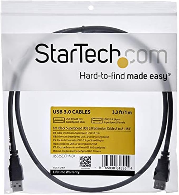 StarTech.com 1m Black SuperSpeed USB 3.0 Extension Cable A to A - Male to Female USB 3 Extension Cable Cord 1 m (USB3SEXT1MBK)