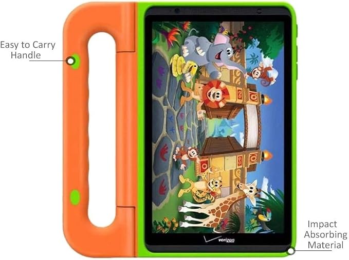 Verizon Rugged Case for Ellipsis 8 Tablet | Ellipsis Kids Tablet | Shockproof Light-Weight Kickstand Handle - Orange/Neon Green