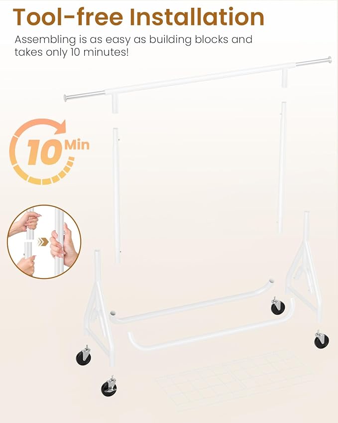 Heavy Duty Clothes Rack, Metal Clothing Rack Load 450 LBS, Rolling Coat Racks for Hanging Clothes with Lockable Wheels, Wardrobe Closet Garment Racks for Bedroom, White