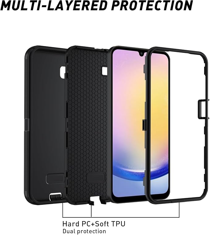 for Samsung Galaxy A17 5G caseA16 5G Heavy Duty casewith A Tempered Glass Screen Protector [Military Grade Protective ] [Shockproof] [Dropproof] [Dust-Proof]for Galaxy A17 / A16(Black)