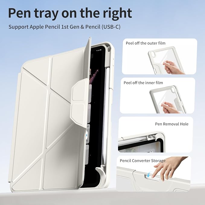 Case for iPad (A16) 11th Gen 11'' 2025/iPad 10th Gen 10.9'' 2022 | Shockproof Protective Cover with Pencil Holder Multi-Angle Stand Clear Back Support Touch ID &amp Auto Sleep/Wake (Black)