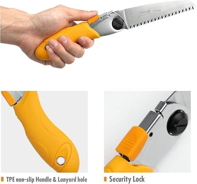 Toolux 5 Inch Folding Saw, SK5 Steel Pruning Hand Saw, Camping Saw for Smooth Cutting, Camping, Gardening, Tree Pruning, Wood Cutting, Compact Design with Non-Slip Ergonomic Handle for Outdoor Use