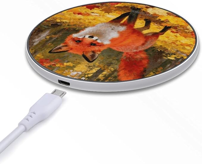 Maple Forest Fox Shadow Wireless Charger with Aluminum Alloy Frame Qi Certified Fast Wireless Charging Pad 10W Charging Station Portable Phone Charger for All Wireless Charging Phone