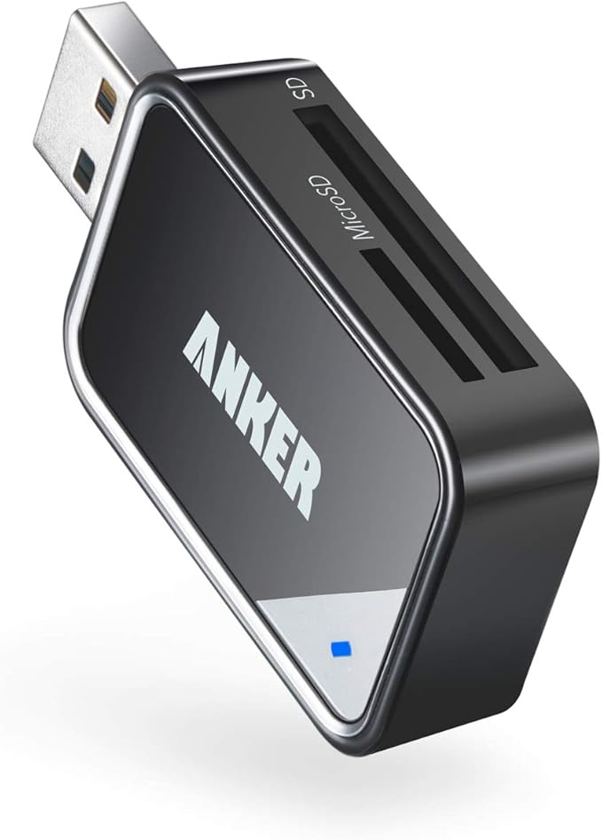Anker USB 3.0 Micro SD Card Reader, 5Gbps 2-in-1 SD Card Reader to USB Adapter for SDXC, SDHC, MMC, RS-MMC, Micro SDXC, Micro SD, Micro SDHC, UHS-I Cards - USB A CardReader