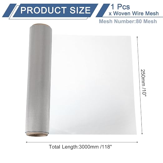 uxcell 80 Mesh 118" x 10" Woven Wire Mesh, 316 Stainless Steel Air Vent Filter