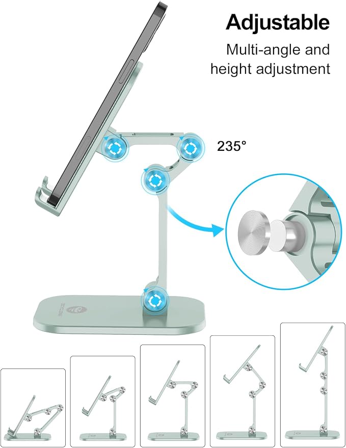 OCYCLONE Phone Stand Adjustable Height and Angle Foldable Cell Phone Stand Holder for Desk Taller iPhone Stand Compatible with 4.7-13 Smartphones iPad Tablet Beige