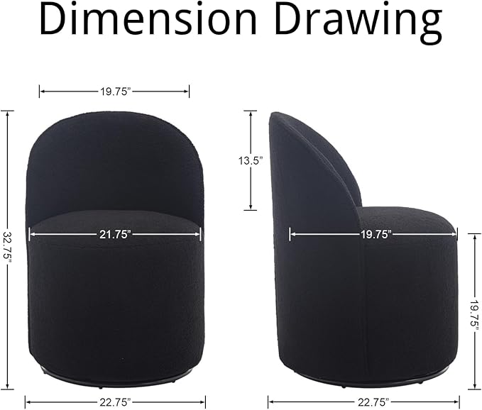 Modern Barrel Dining Chairs Set of 2, Swivel Base Black Sherpa Accent Chair 360°Rotating Mid-Century Dining Side Chair Kitchen Chair for Living Room, Bedroom, Home, Office, Kitchen