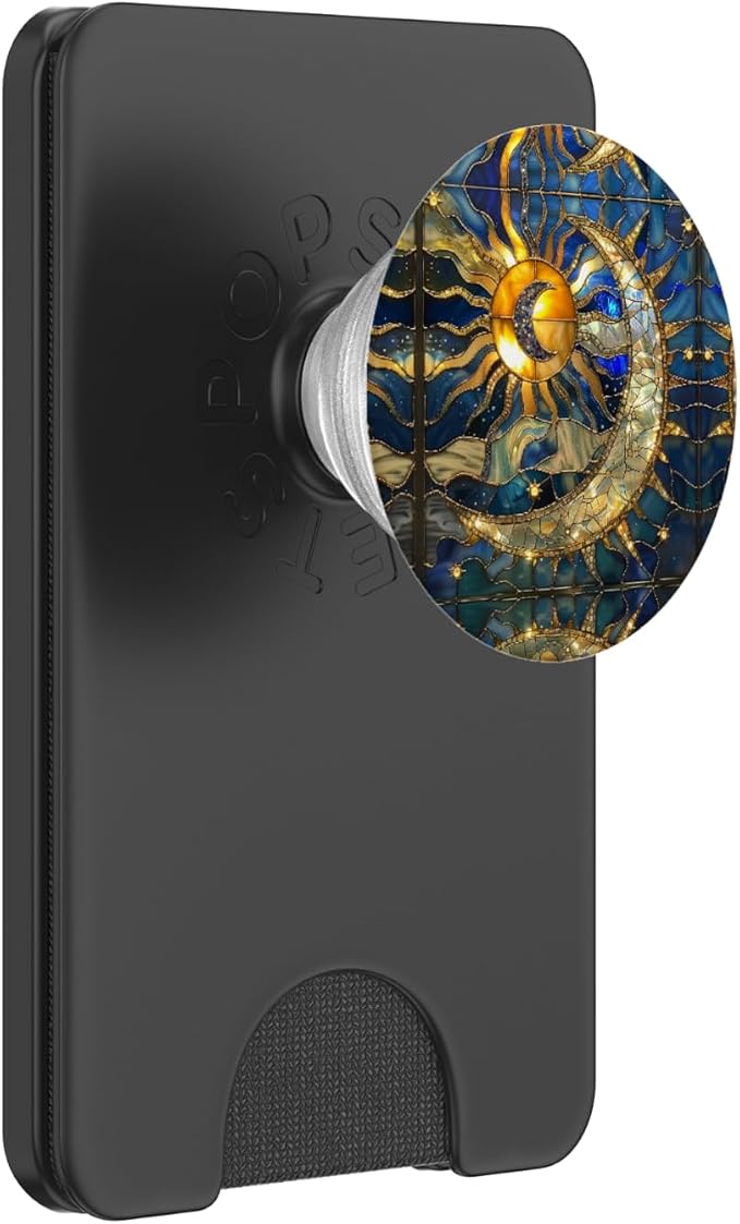 Celestial Sun Moon Star Stained Glass Effect Art Stain Glass PopSockets Adhesive PopGrip