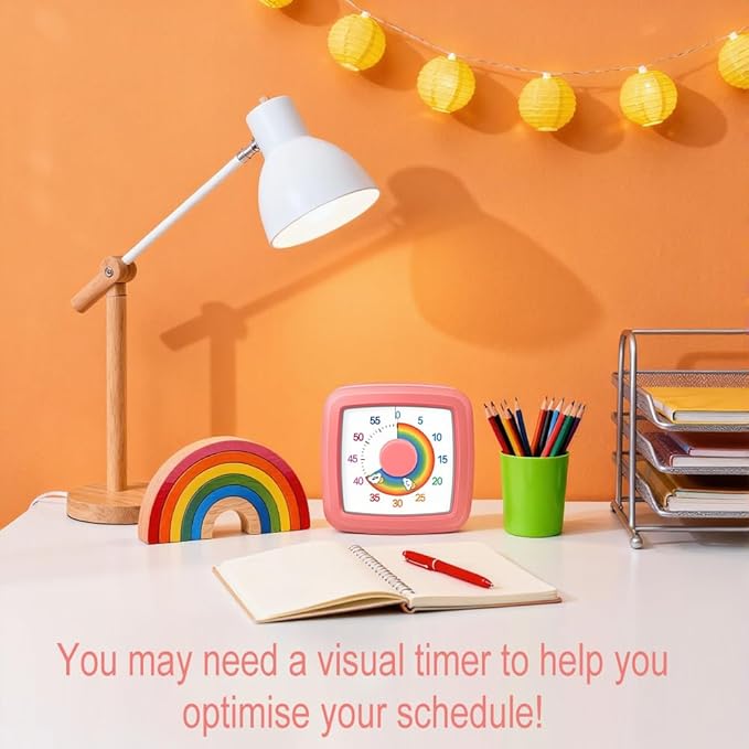 MEPHILIMIA Visual Timer for Children, 60 Minute Countdown for Classroom, Office, Kitchen, Desk, Kids Time Mana Gement Tools with Quiet Operation, Pomodoro Timer Rainbow Pattern