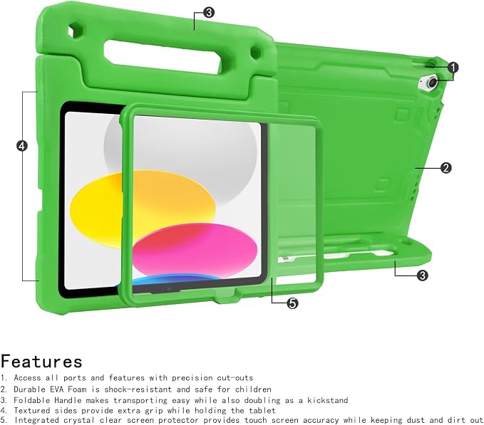 HDE Kids Shockproof Case Built-in Screen Protector for iPad 10th Gen 10.9
