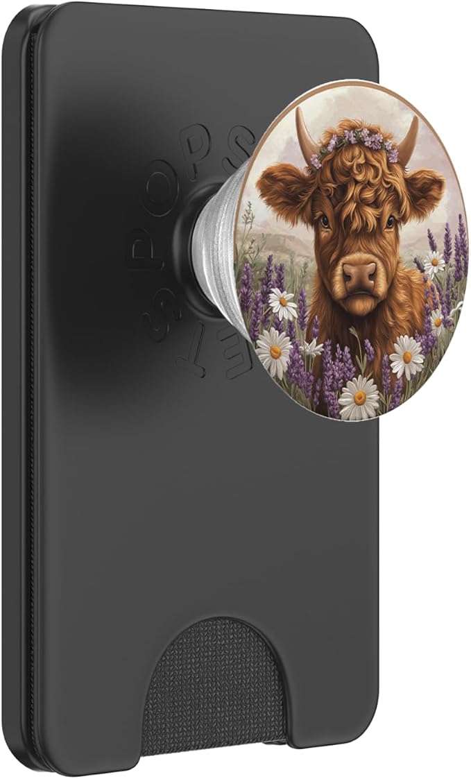 Highland Cow Floral Scottish Cow Watercolor PopSockets PopGrip for MagSafe
