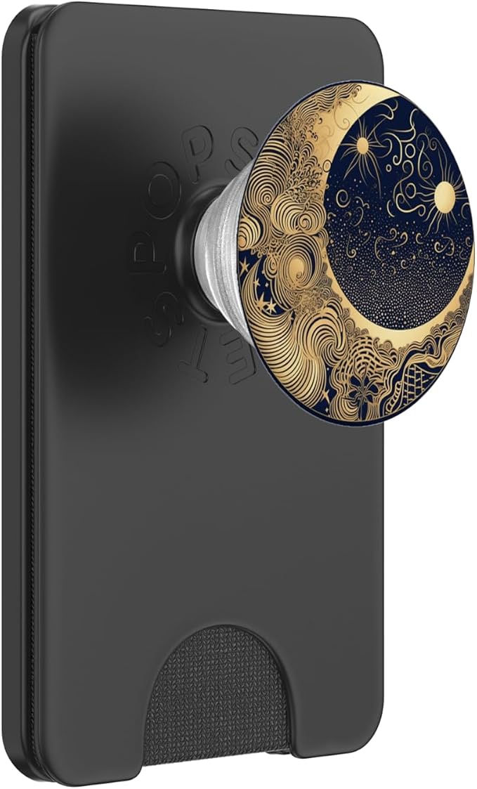 Golden Blue Crescent Moon Celestial Aesthetic Chic Boho PopSockets Adhesive PopGrip