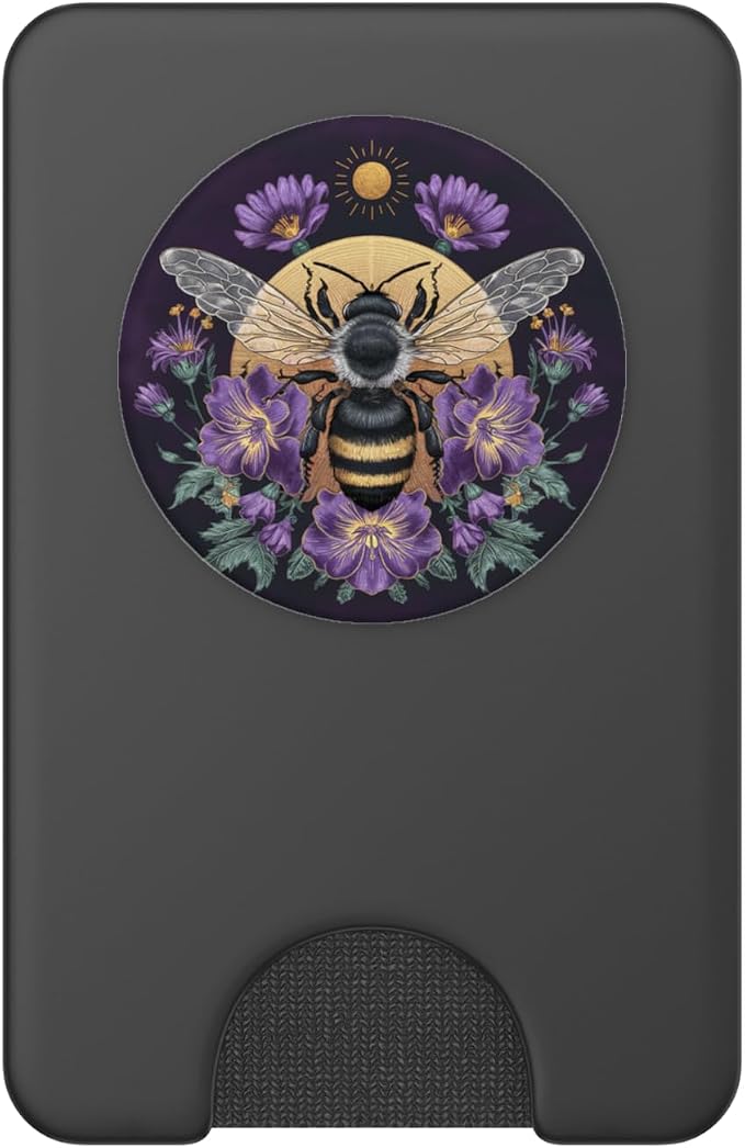 Honey Bees and Purple Flower Botanical Bumblebee Lush Floral PopSockets Adhesive PopGrip