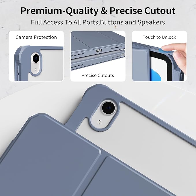 Detachable Case for iPad A16 11th Gen 11/10th Gen 10.9 Black | Slim Transparent Shell Back Soft Shockproof TPU Frame Without Pencil Holder Auto Sleep/Wake
