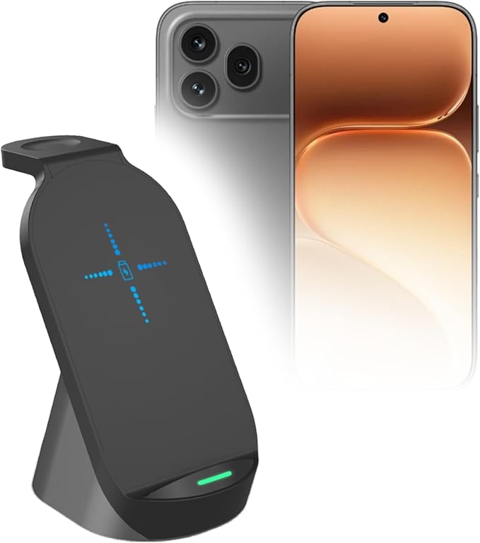 BoxWave Charger Compatible with Honor 600 Pro - Compact Wireless MultiCharge Stand (10W) Wireless Qi Stand Charger Watch Earbuds - Jet Black