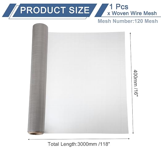 uxcell 120 Mesh 118" x 16" Woven Wire Mesh, 304 Stainless Steel Air Vent Filter